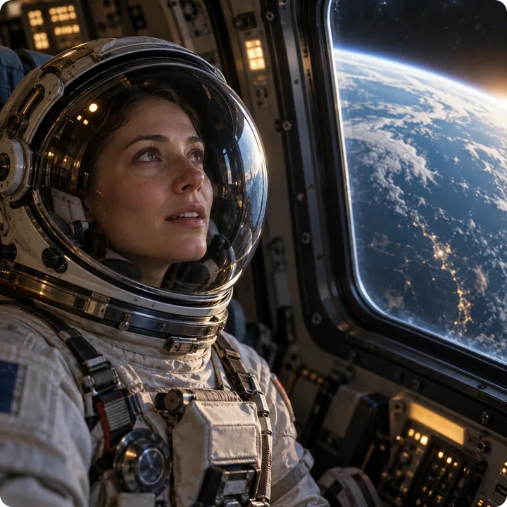 Astronauta mirando la Tierra desde una nave