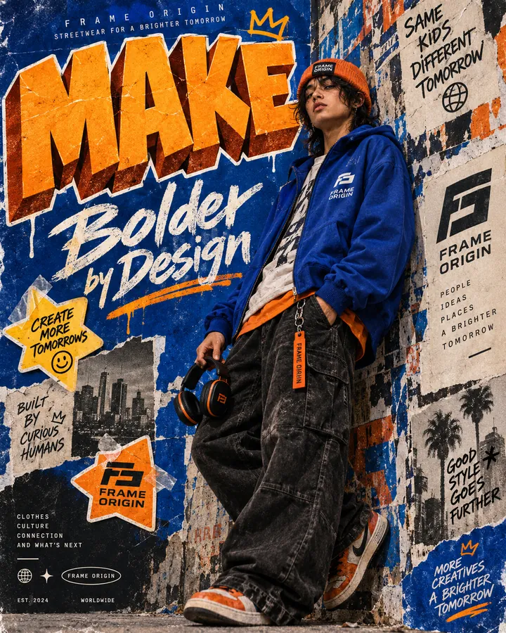 Cartel de moda urbana con el lema «Make bolder by design»