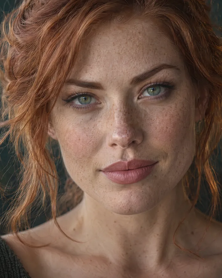 Retrato de una mujer pelirroja con pecas